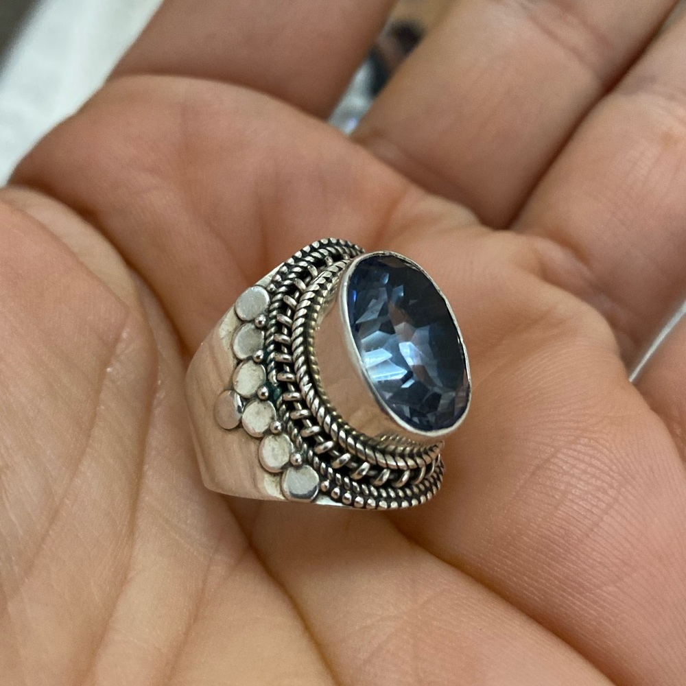 Natural Blue Topaz Gemstone with 925 Sterling Silver Ring - Picture 2 of 8
